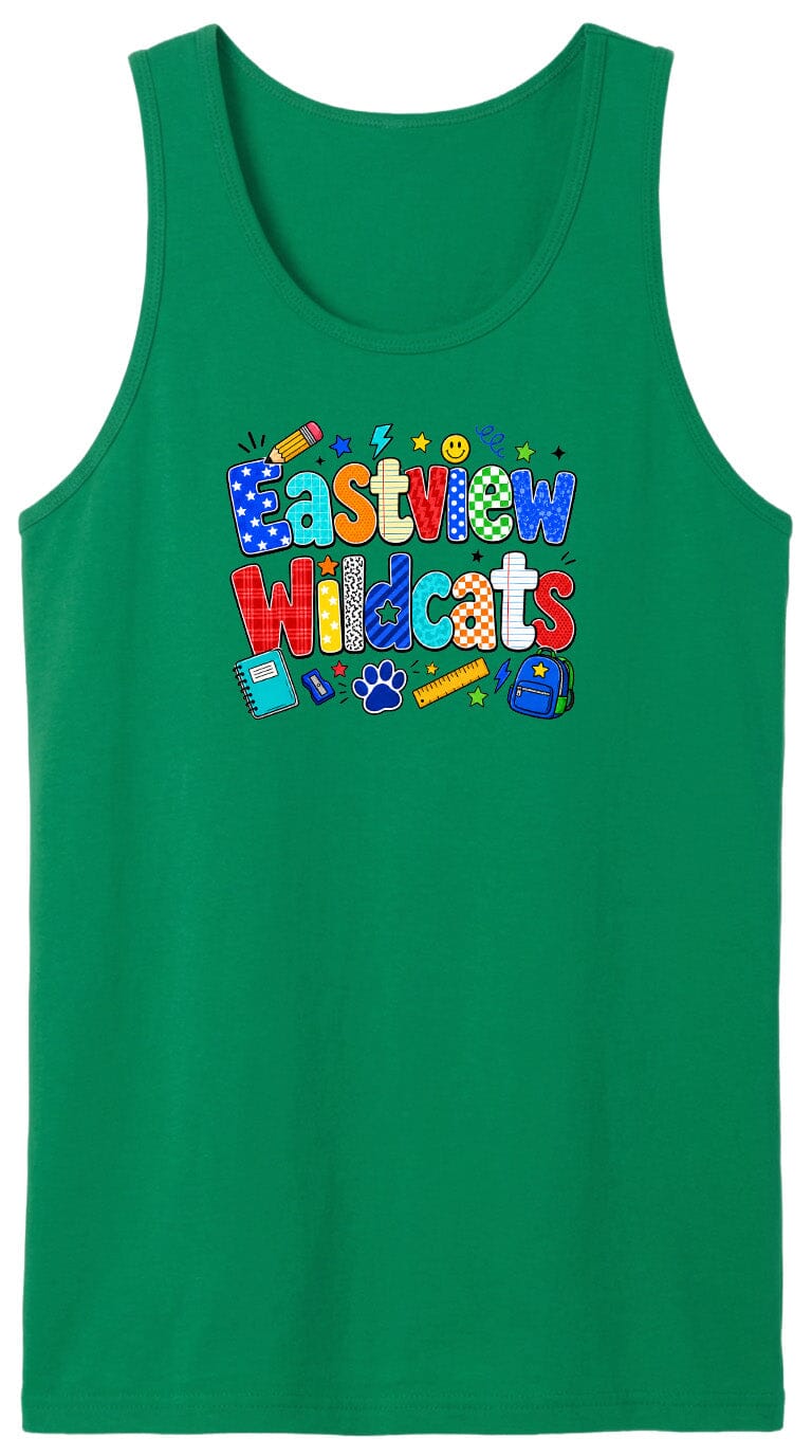 A green tank top with the text "Eastview Wildcats" printed on it.