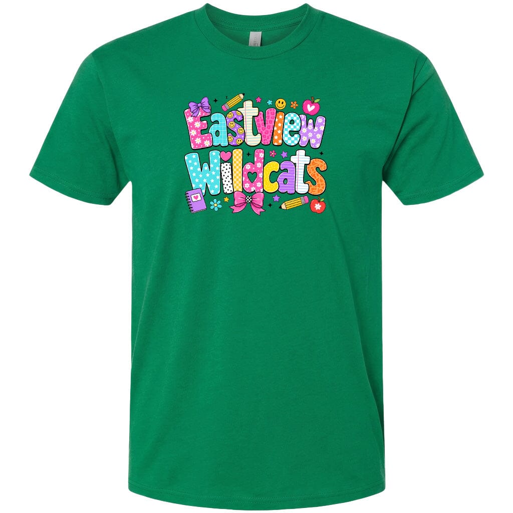 A green t-shirt with the text "Eastview Wildcats" printed on it.