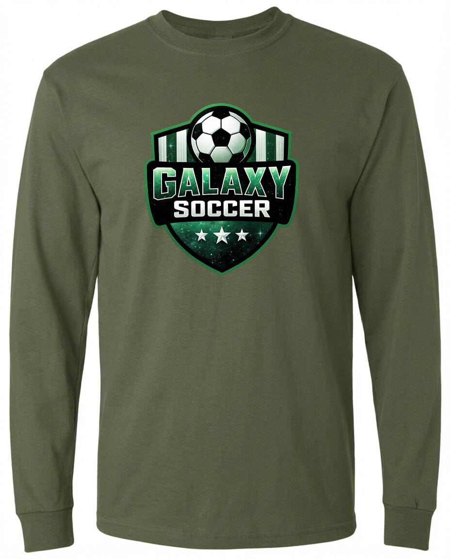 Adult Glittery Galaxy Crest Soccer Chest Logo T Shirt | Hoodie | Long Sleeve | Sweatshirt | Crew Neck | Tank Top Fiesta Doodle waterproof vinyl sticker. dishwasher safe outdoor sticker.