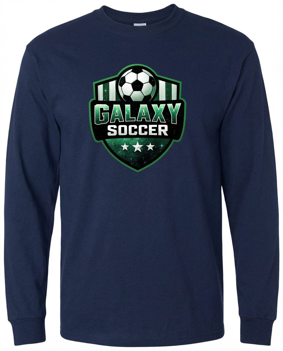 Adult Glittery Galaxy Crest Soccer Chest Logo T Shirt | Hoodie | Long Sleeve | Sweatshirt | Crew Neck | Tank Top Fiesta Doodle waterproof vinyl sticker. dishwasher safe outdoor sticker.