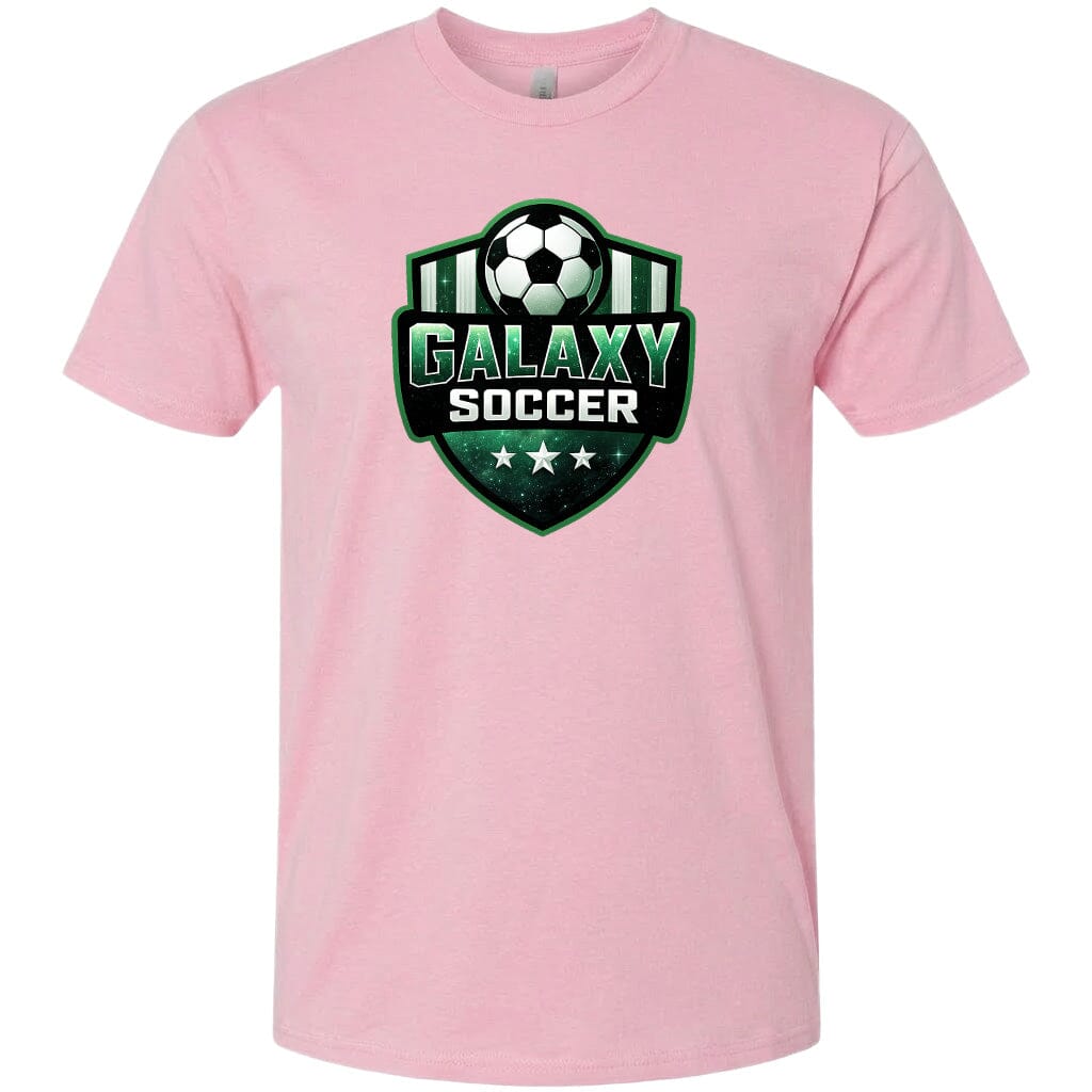 Adult Glittery Galaxy Crest Soccer Chest Logo T Shirt | Hoodie | Long Sleeve | Sweatshirt | Crew Neck | Tank Top Fiesta Doodle T Shirt XS Light Pink waterproof vinyl sticker. dishwasher safe outdoor sticker.
