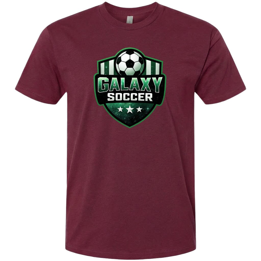 Adult Glittery Galaxy Crest Soccer Chest Logo T Shirt | Hoodie | Long Sleeve | Sweatshirt | Crew Neck | Tank Top Fiesta Doodle T Shirt XS Maroon waterproof vinyl sticker. dishwasher safe outdoor sticker.