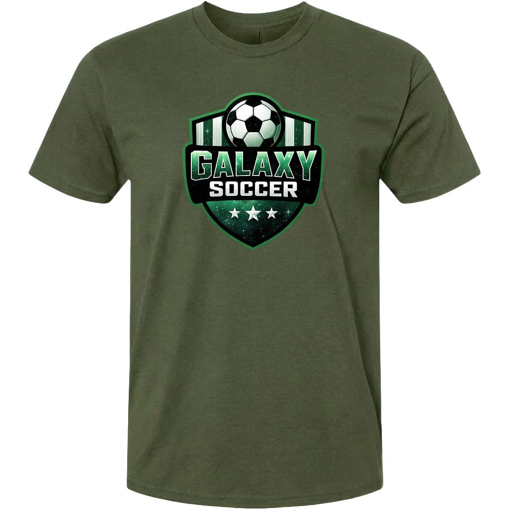 Adult Glittery Galaxy Crest Soccer Chest Logo T Shirt | Hoodie | Long Sleeve | Sweatshirt | Crew Neck | Tank Top Fiesta Doodle T Shirt XS Military Green waterproof vinyl sticker. dishwasher safe outdoor sticker.