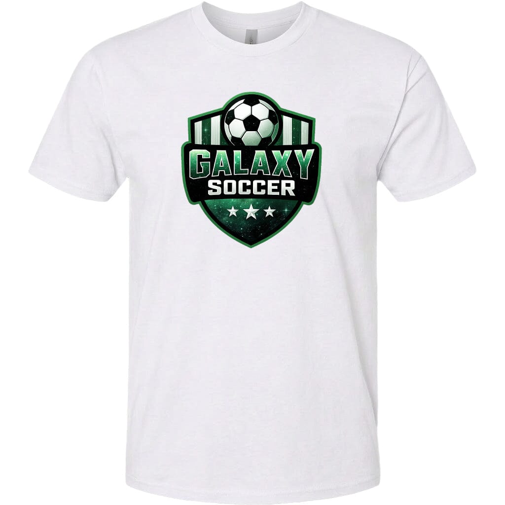 Adult Glittery Galaxy Crest Soccer Chest Logo T Shirt | Hoodie | Long Sleeve | Sweatshirt | Crew Neck | Tank Top Fiesta Doodle T Shirt XS White waterproof vinyl sticker. dishwasher safe outdoor sticker.