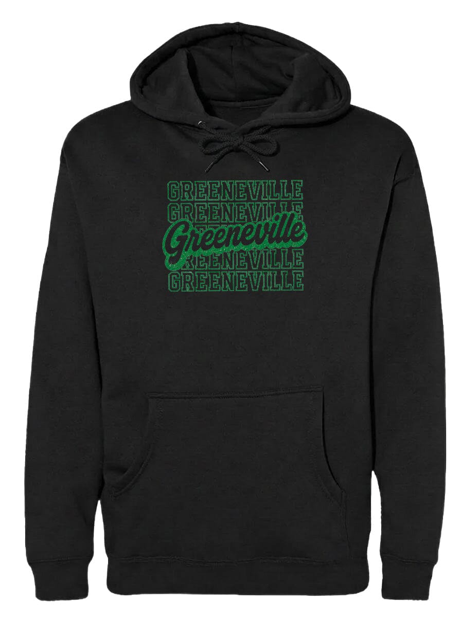 A black hoodie with the text "Greeneville" printed in green on the front.