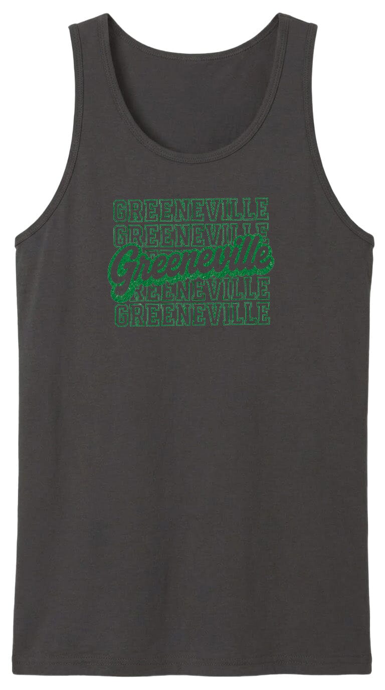A gray tank top with a green graphic design on it.