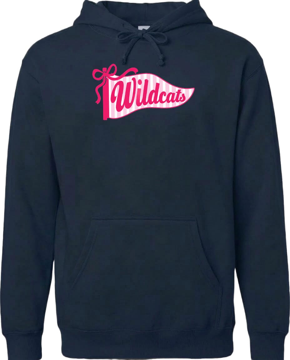 A navy blue hoodie with a pink banner that says "Wildcats" on it.