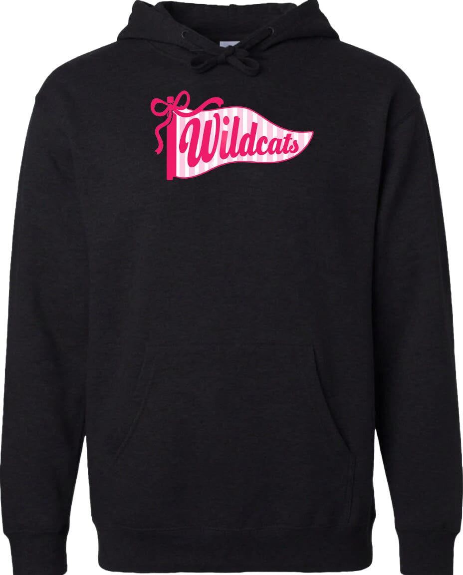 A black hoodie with a pink and white banner that says "Wildcats" on it.