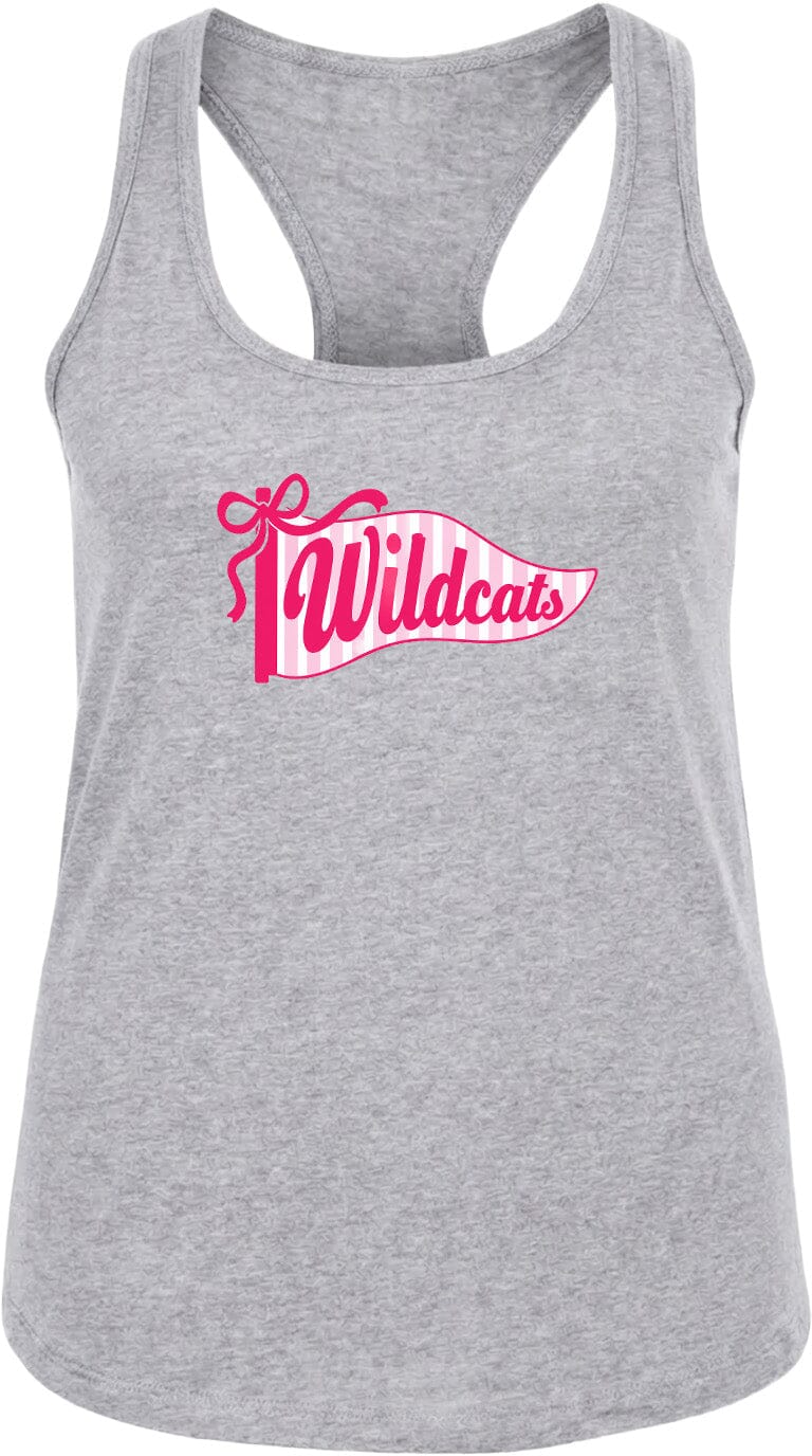 A gray tank top with a pink and white banner that says "Wildcats".