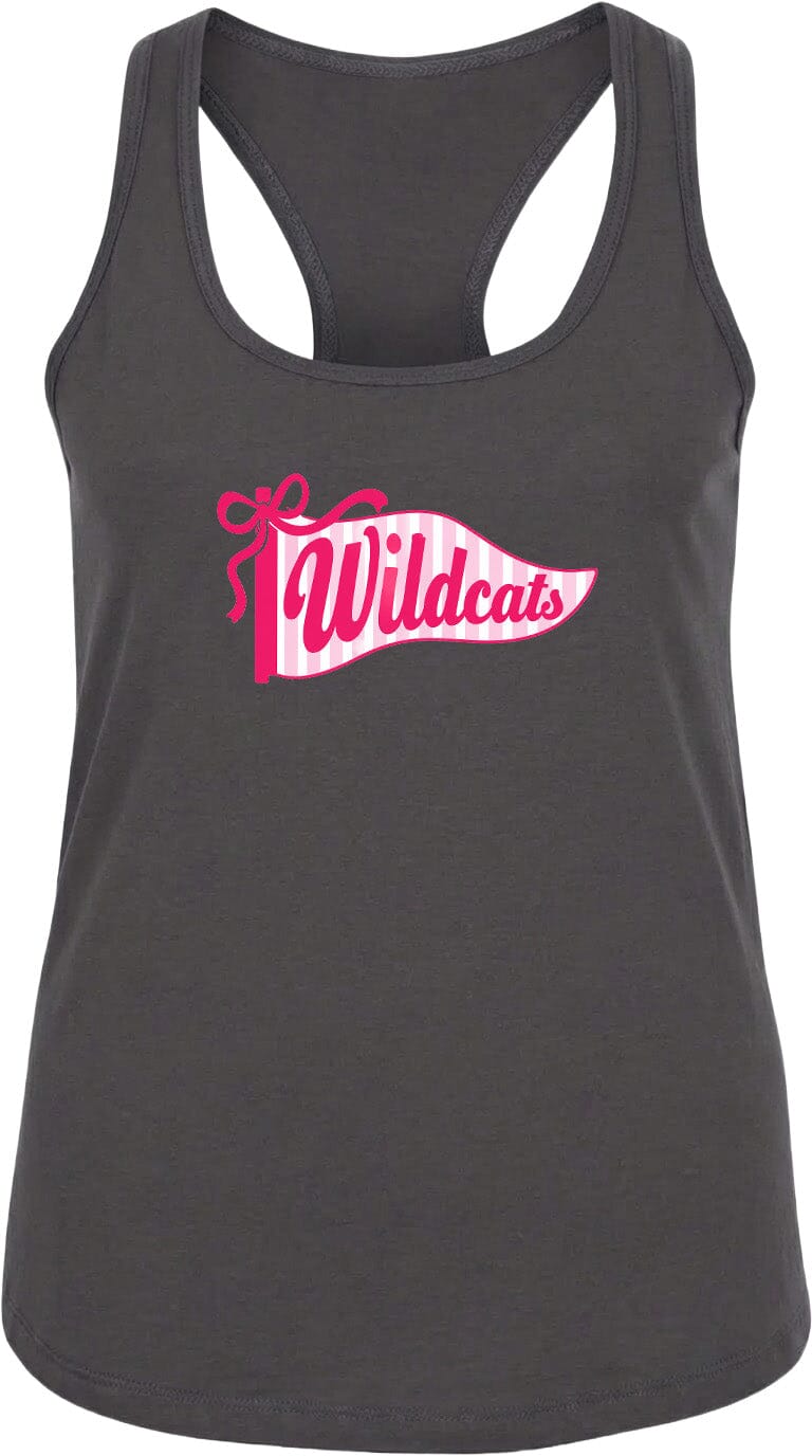 A gray tank top with a pink and white banner that says "Wildcats".