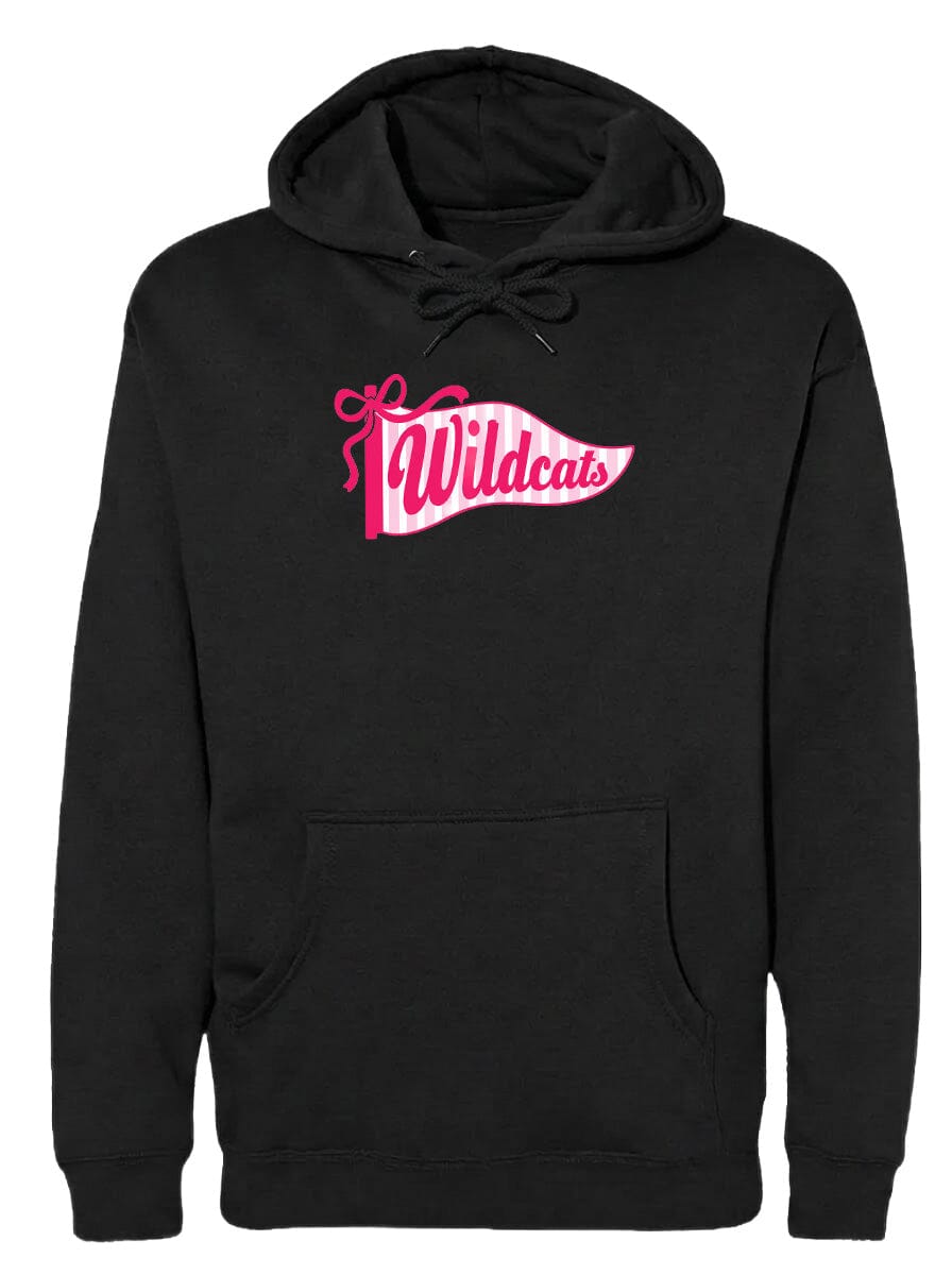 A black hoodie with a pink banner that says "Wildcats" on it.