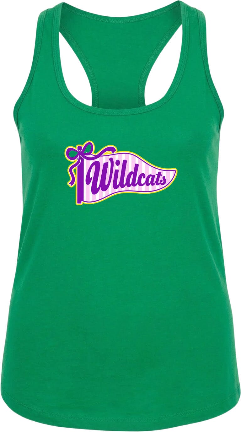 A green tank top with a purple and white banner that says "Wildcats".