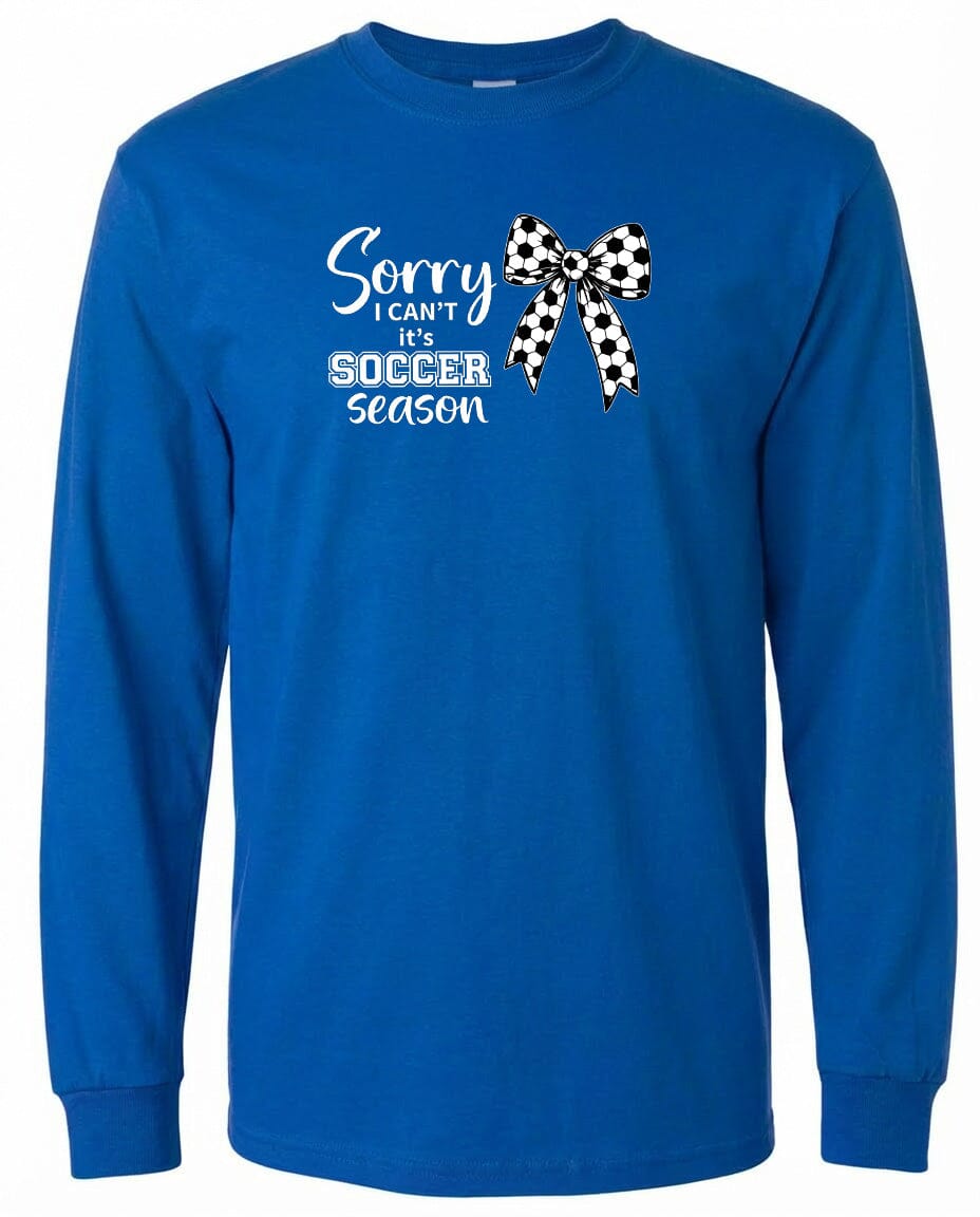 ADULT Sorry I Can't It's Soccer Season Chest Logo T Shirt | Hoodie | Long Sleeve | Sweatshirt | Crew Neck | Tank Top Fiesta Doodle waterproof vinyl sticker. dishwasher safe outdoor sticker.