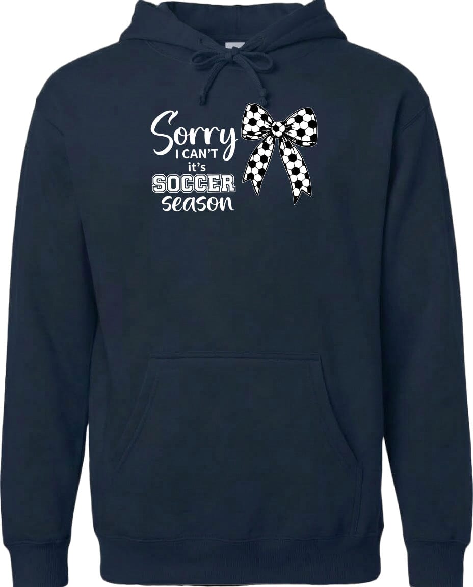 ADULT Sorry I Can't It's Soccer Season Chest Logo T Shirt | Hoodie | Long Sleeve | Sweatshirt | Crew Neck | Tank Top Fiesta Doodle waterproof vinyl sticker. dishwasher safe outdoor sticker.