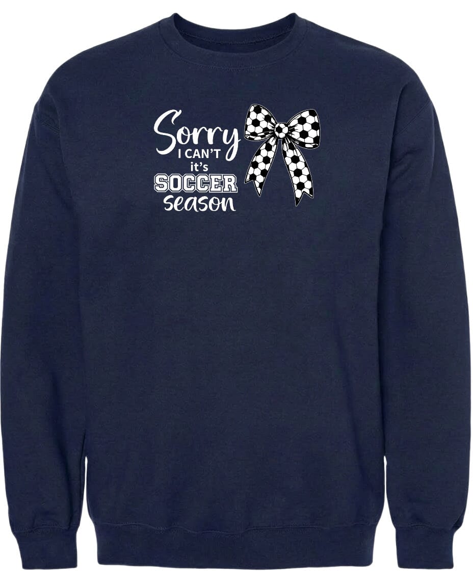 ADULT Sorry I Can't It's Soccer Season Chest Logo T Shirt | Hoodie | Long Sleeve | Sweatshirt | Crew Neck | Tank Top Fiesta Doodle waterproof vinyl sticker. dishwasher safe outdoor sticker.