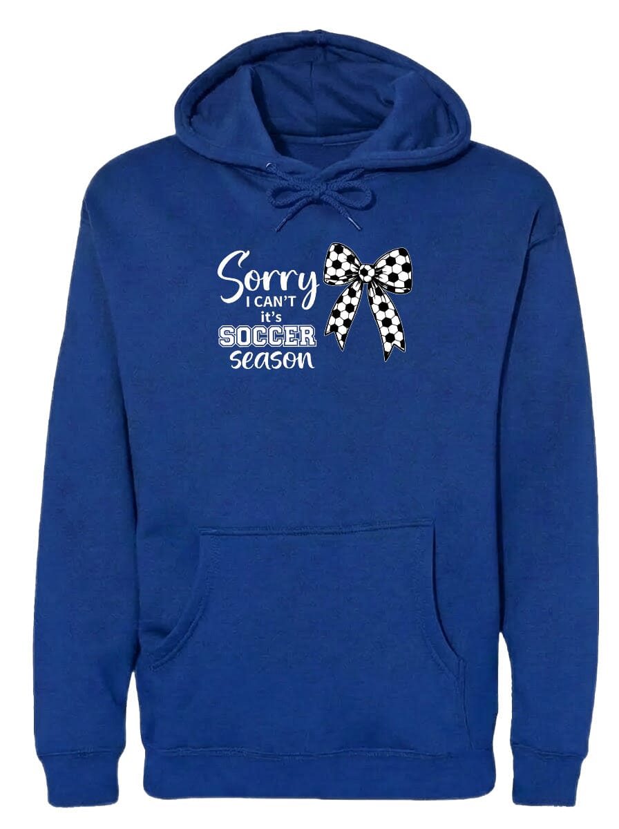ADULT Sorry I Can't It's Soccer Season Chest Logo T Shirt | Hoodie | Long Sleeve | Sweatshirt | Crew Neck | Tank Top Fiesta Doodle waterproof vinyl sticker. dishwasher safe outdoor sticker.