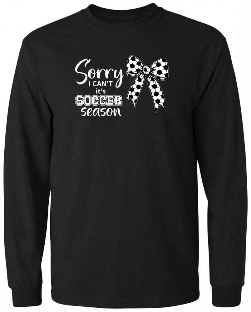 ADULT Sorry I Can't It's Soccer Season Chest Logo T Shirt | Hoodie | Long Sleeve | Sweatshirt | Crew Neck | Tank Top Fiesta Doodle waterproof vinyl sticker. dishwasher safe outdoor sticker.