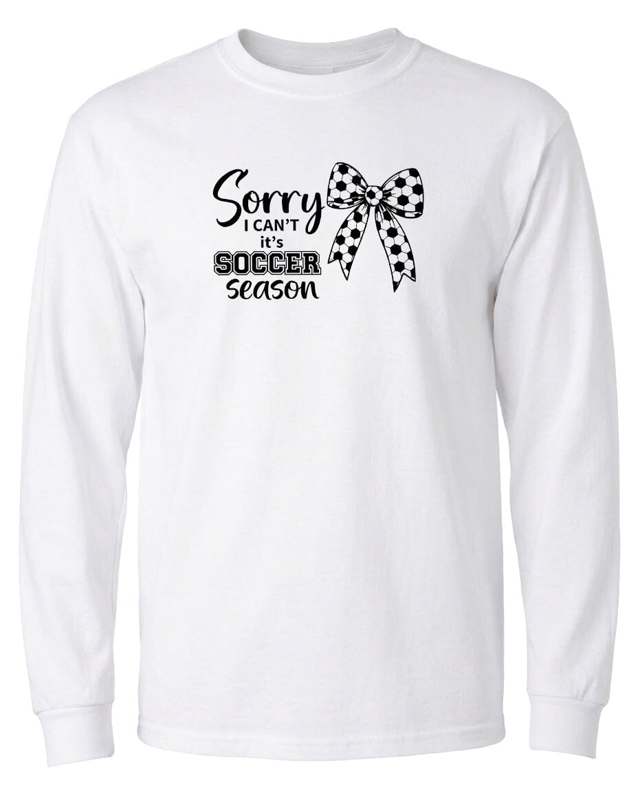 ADULT Sorry I Can't It's Soccer Season Chest Logo T Shirt | Hoodie | Long Sleeve | Sweatshirt | Crew Neck | Tank Top Fiesta Doodle waterproof vinyl sticker. dishwasher safe outdoor sticker.