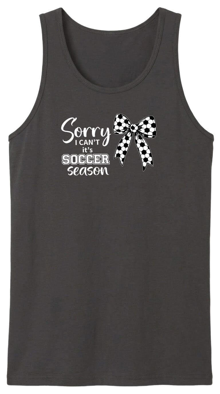 ADULT Sorry I Can't It's Soccer Season Chest Logo T Shirt | Hoodie | Long Sleeve | Sweatshirt | Crew Neck | Tank Top Fiesta Doodle waterproof vinyl sticker. dishwasher safe outdoor sticker.