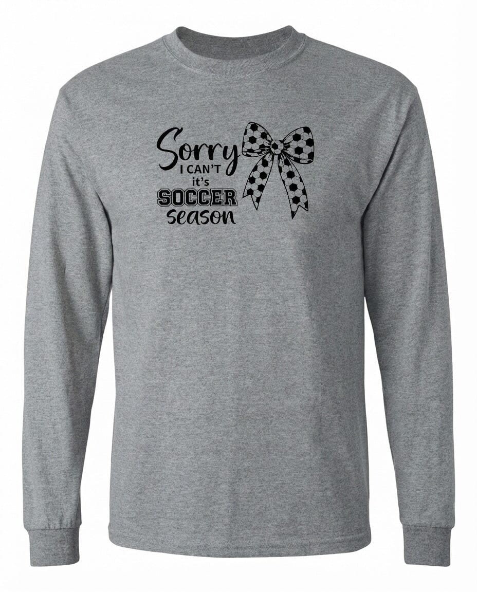 ADULT Sorry I Can't It's Soccer Season Chest Logo T Shirt | Hoodie | Long Sleeve | Sweatshirt | Crew Neck | Tank Top Fiesta Doodle waterproof vinyl sticker. dishwasher safe outdoor sticker.