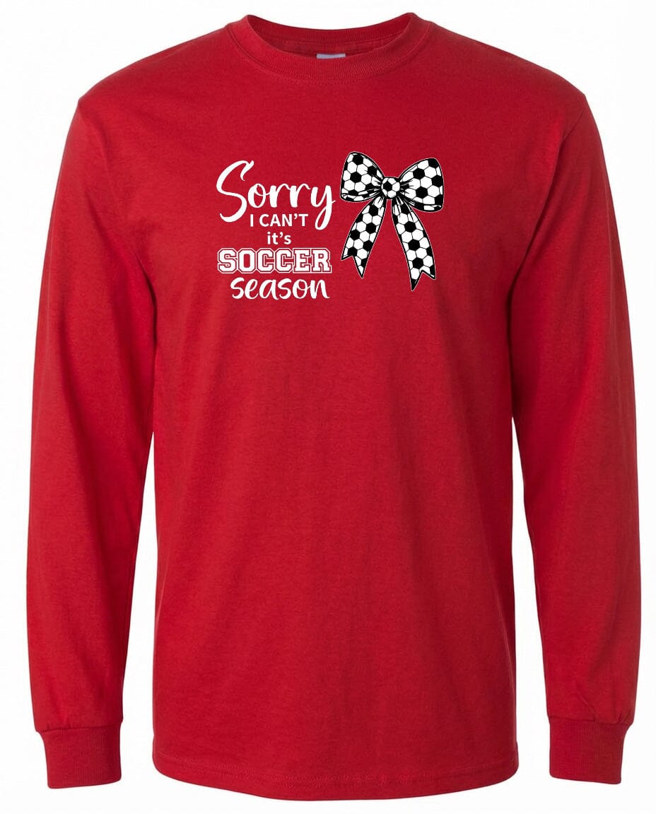 ADULT Sorry I Can't It's Soccer Season Chest Logo T Shirt | Hoodie | Long Sleeve | Sweatshirt | Crew Neck | Tank Top Fiesta Doodle waterproof vinyl sticker. dishwasher safe outdoor sticker.