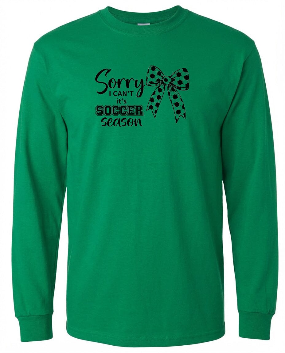 ADULT Sorry I Can't It's Soccer Season Chest Logo T Shirt | Hoodie | Long Sleeve | Sweatshirt | Crew Neck | Tank Top Fiesta Doodle waterproof vinyl sticker. dishwasher safe outdoor sticker.