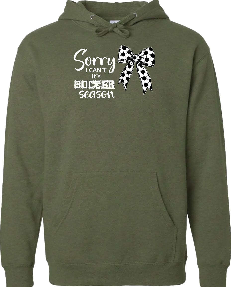 ADULT Sorry I Can't It's Soccer Season Chest Logo T Shirt | Hoodie | Long Sleeve | Sweatshirt | Crew Neck | Tank Top Fiesta Doodle waterproof vinyl sticker. dishwasher safe outdoor sticker.