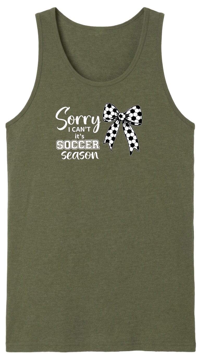 ADULT Sorry I Can't It's Soccer Season Chest Logo T Shirt | Hoodie | Long Sleeve | Sweatshirt | Crew Neck | Tank Top Fiesta Doodle waterproof vinyl sticker. dishwasher safe outdoor sticker.