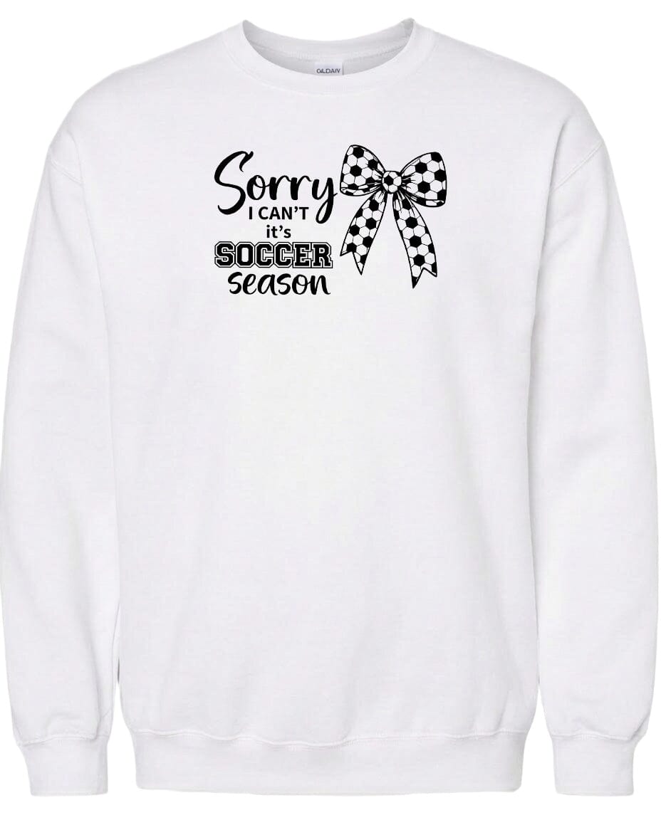 ADULT Sorry I Can't It's Soccer Season Chest Logo T Shirt | Hoodie | Long Sleeve | Sweatshirt | Crew Neck | Tank Top Fiesta Doodle waterproof vinyl sticker. dishwasher safe outdoor sticker.