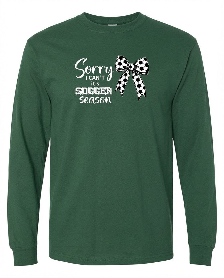 ADULT Sorry I Can't It's Soccer Season Chest Logo T Shirt | Hoodie | Long Sleeve | Sweatshirt | Crew Neck | Tank Top Fiesta Doodle waterproof vinyl sticker. dishwasher safe outdoor sticker.