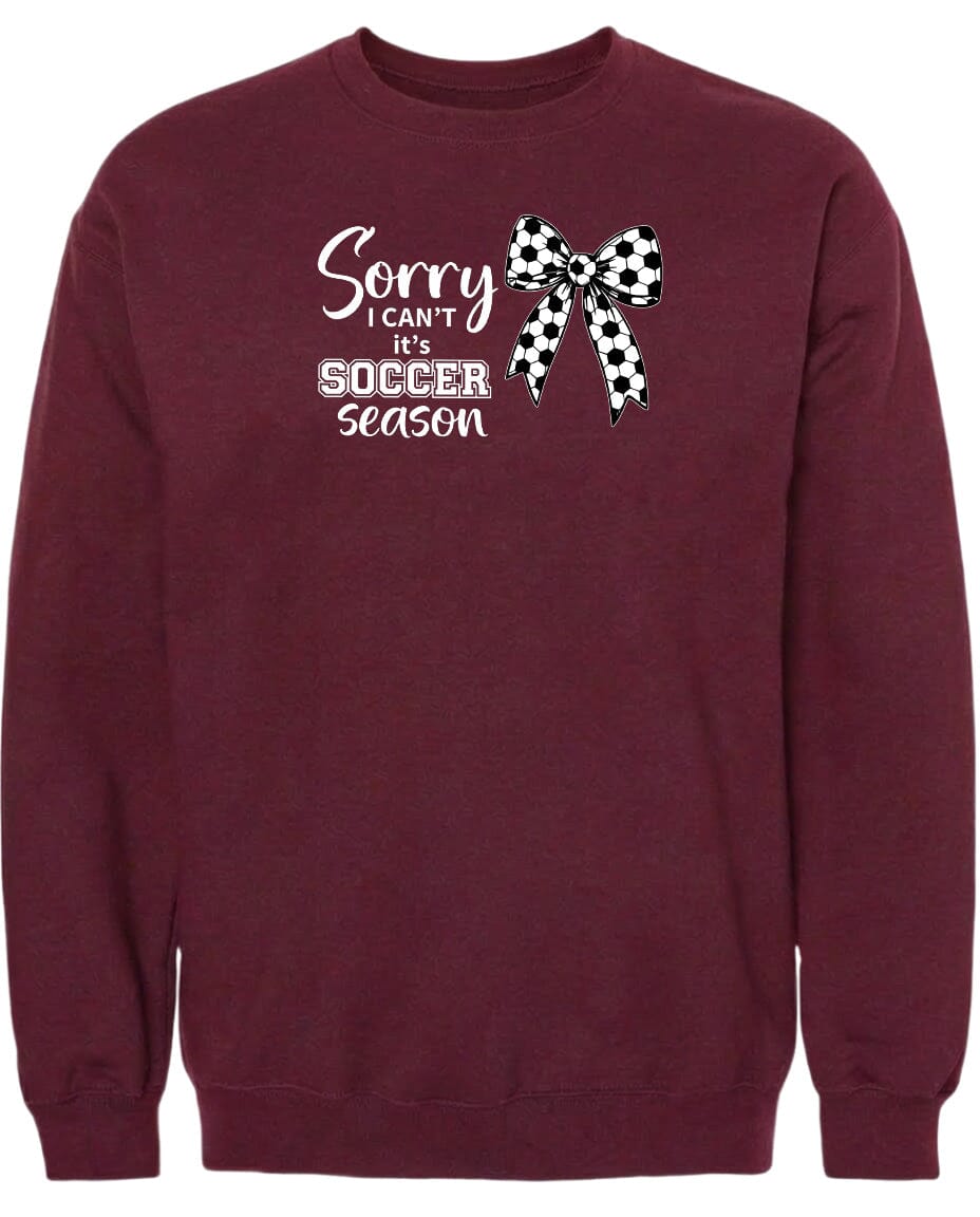 ADULT Sorry I Can't It's Soccer Season Chest Logo T Shirt | Hoodie | Long Sleeve | Sweatshirt | Crew Neck | Tank Top Fiesta Doodle waterproof vinyl sticker. dishwasher safe outdoor sticker.
