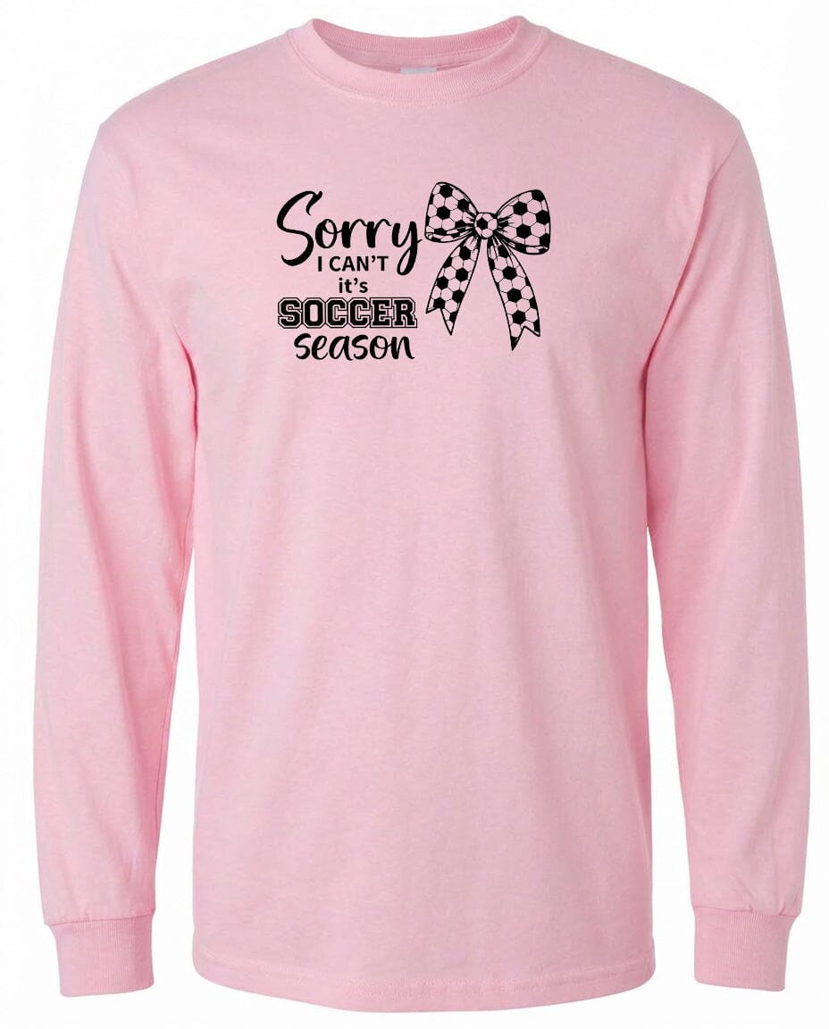ADULT Sorry I Can't It's Soccer Season Chest Logo T Shirt | Hoodie | Long Sleeve | Sweatshirt | Crew Neck | Tank Top Fiesta Doodle waterproof vinyl sticker. dishwasher safe outdoor sticker.