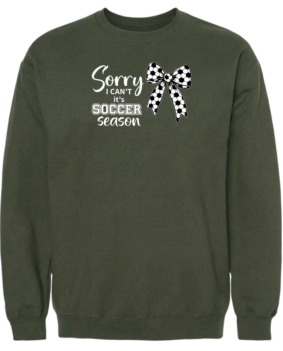 ADULT Sorry I Can't It's Soccer Season Chest Logo T Shirt | Hoodie | Long Sleeve | Sweatshirt | Crew Neck | Tank Top Fiesta Doodle waterproof vinyl sticker. dishwasher safe outdoor sticker.