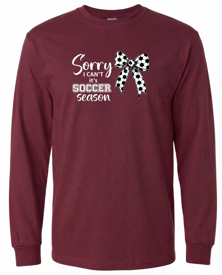 ADULT Sorry I Can't It's Soccer Season Chest Logo T Shirt | Hoodie | Long Sleeve | Sweatshirt | Crew Neck | Tank Top Fiesta Doodle waterproof vinyl sticker. dishwasher safe outdoor sticker.