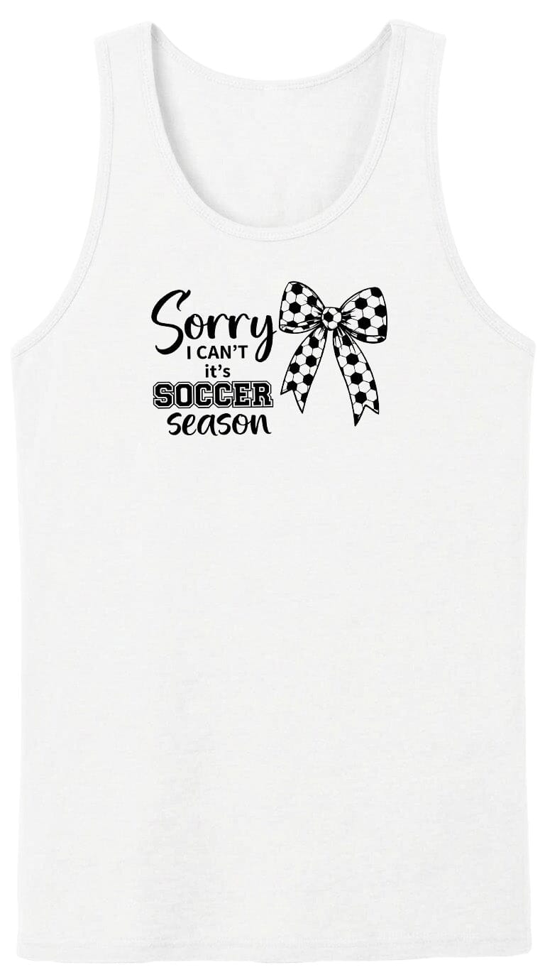 ADULT Sorry I Can't It's Soccer Season Chest Logo T Shirt | Hoodie | Long Sleeve | Sweatshirt | Crew Neck | Tank Top Fiesta Doodle waterproof vinyl sticker. dishwasher safe outdoor sticker.