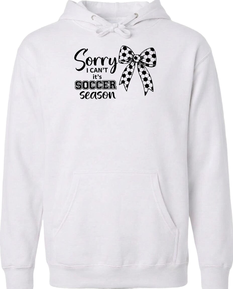 ADULT Sorry I Can't It's Soccer Season Chest Logo T Shirt | Hoodie | Long Sleeve | Sweatshirt | Crew Neck | Tank Top Fiesta Doodle Midweight Hoodie XS White waterproof vinyl sticker. dishwasher safe outdoor sticker.