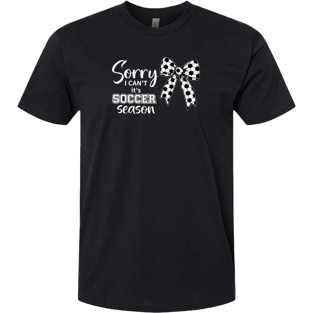 ADULT Sorry I Can't It's Soccer Season Chest Logo T Shirt | Hoodie | Long Sleeve | Sweatshirt | Crew Neck | Tank Top Fiesta Doodle T Shirt XS Black waterproof vinyl sticker. dishwasher safe outdoor sticker.