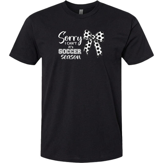 ADULT Sorry I Can't It's Soccer Season Chest Logo T Shirt | Hoodie | Long Sleeve | Sweatshirt | Crew Neck | Tank Top Fiesta Doodle T Shirt XS Black waterproof vinyl sticker. dishwasher safe outdoor sticker.