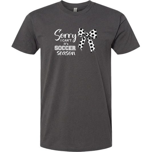 ADULT Sorry I Can't It's Soccer Season Chest Logo T Shirt | Hoodie | Long Sleeve | Sweatshirt | Crew Neck | Tank Top Fiesta Doodle T Shirt XS Charcoal waterproof vinyl sticker. dishwasher safe outdoor sticker.