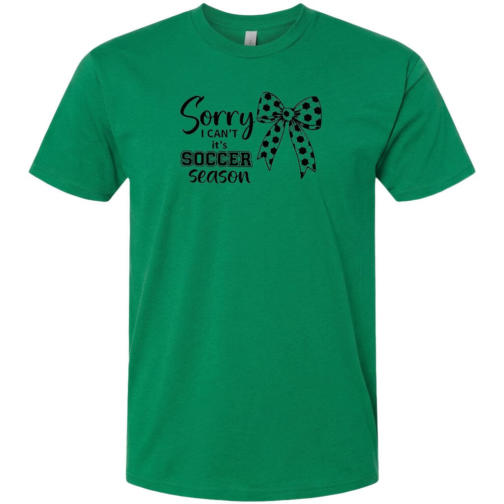 ADULT Sorry I Can't It's Soccer Season Chest Logo T Shirt | Hoodie | Long Sleeve | Sweatshirt | Crew Neck | Tank Top Fiesta Doodle T Shirt XS Kelly Green waterproof vinyl sticker. dishwasher safe outdoor sticker.