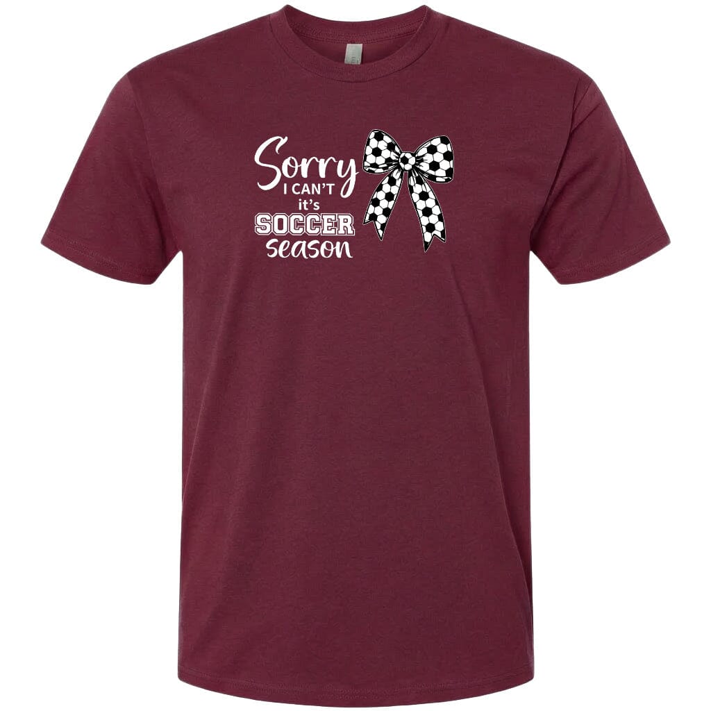 ADULT Sorry I Can't It's Soccer Season Chest Logo T Shirt | Hoodie | Long Sleeve | Sweatshirt | Crew Neck | Tank Top Fiesta Doodle T Shirt XS Maroon waterproof vinyl sticker. dishwasher safe outdoor sticker.
