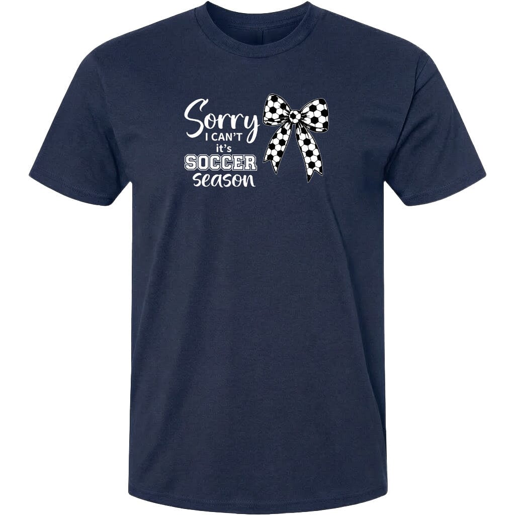 ADULT Sorry I Can't It's Soccer Season Chest Logo T Shirt | Hoodie | Long Sleeve | Sweatshirt | Crew Neck | Tank Top Fiesta Doodle T Shirt XS Navy waterproof vinyl sticker. dishwasher safe outdoor sticker.