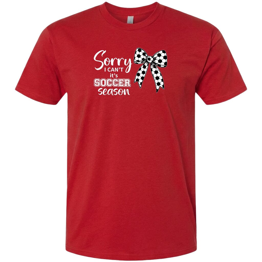 ADULT Sorry I Can't It's Soccer Season Chest Logo T Shirt | Hoodie | Long Sleeve | Sweatshirt | Crew Neck | Tank Top Fiesta Doodle T Shirt XS Red waterproof vinyl sticker. dishwasher safe outdoor sticker.