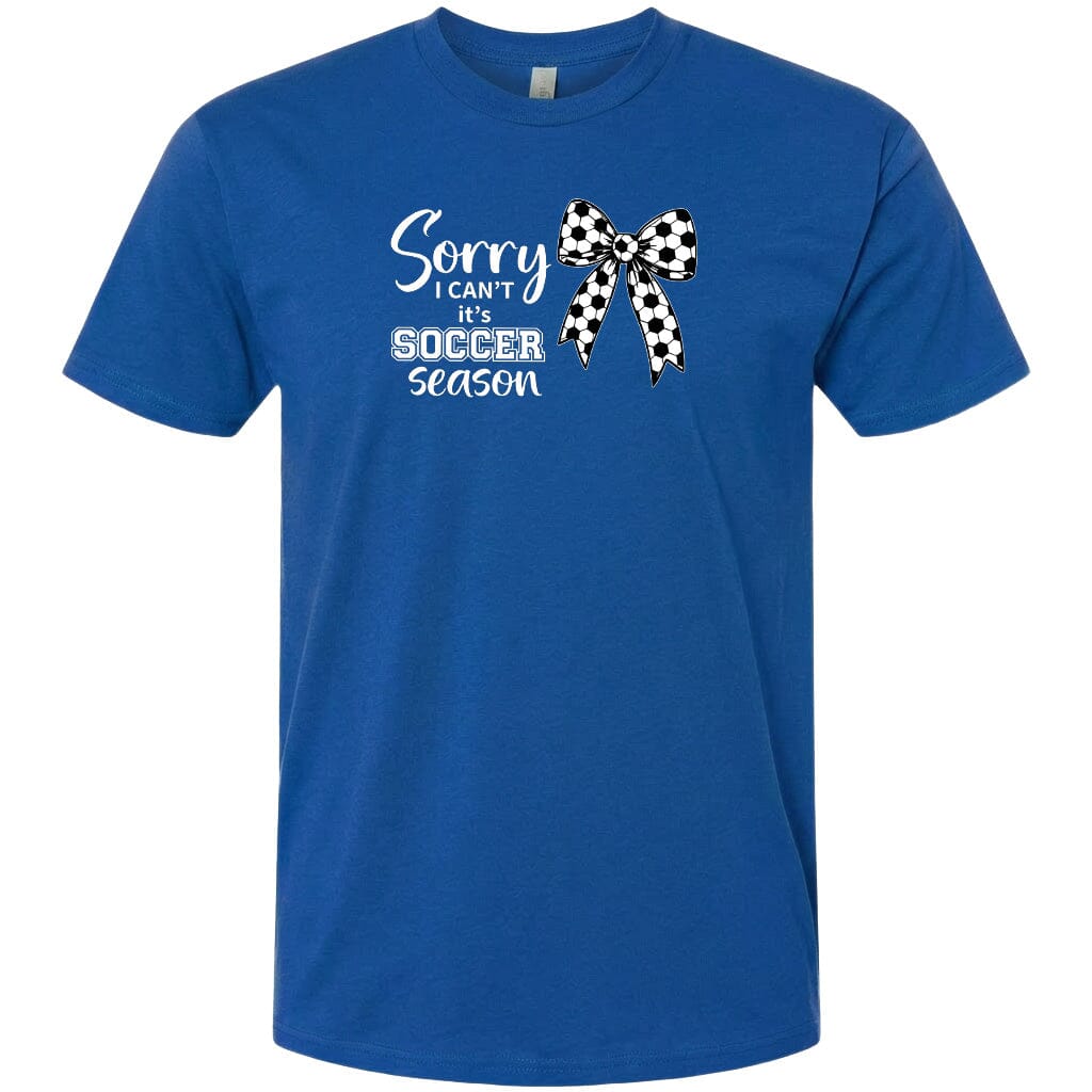 ADULT Sorry I Can't It's Soccer Season Chest Logo T Shirt | Hoodie | Long Sleeve | Sweatshirt | Crew Neck | Tank Top Fiesta Doodle T Shirt XS Royal Blue waterproof vinyl sticker. dishwasher safe outdoor sticker.