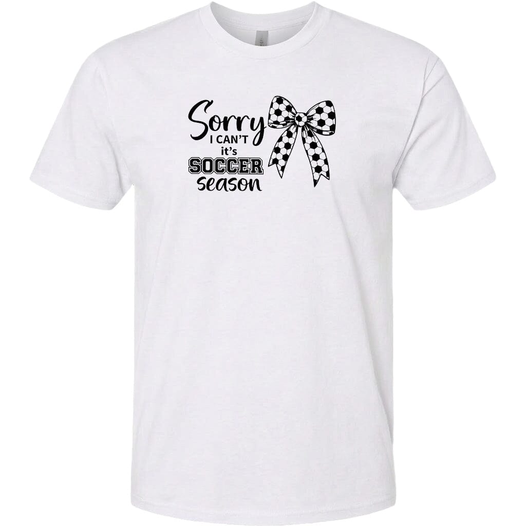 ADULT Sorry I Can't It's Soccer Season Chest Logo T Shirt | Hoodie | Long Sleeve | Sweatshirt | Crew Neck | Tank Top Fiesta Doodle T Shirt XS White waterproof vinyl sticker. dishwasher safe outdoor sticker.