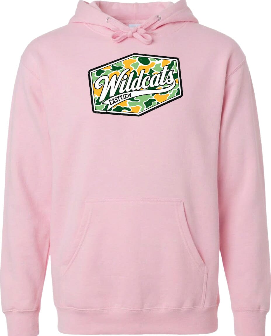 A pink hoodie with a graphic design on the front.