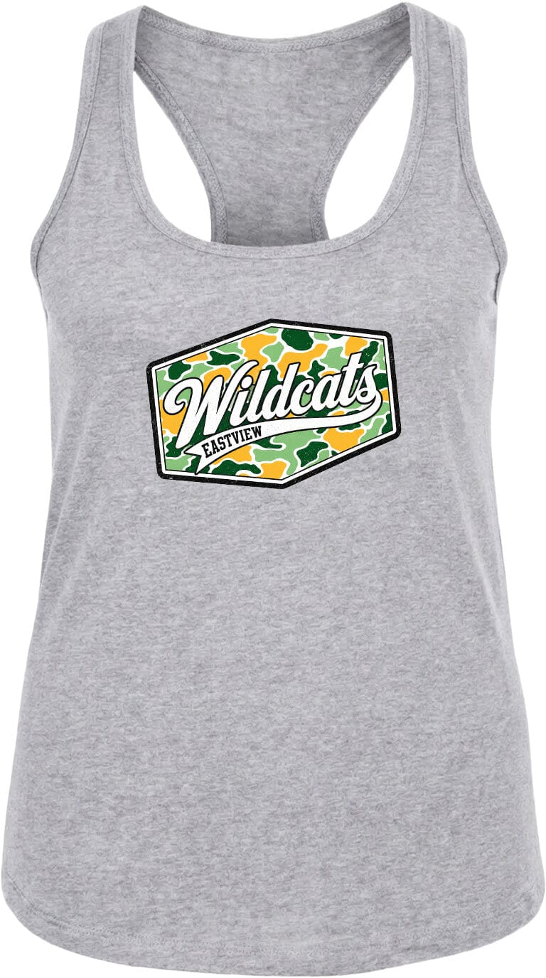 A gray tank top with a graphic design featuring the text "Wildcats EASYVIEW" in a stylized font.