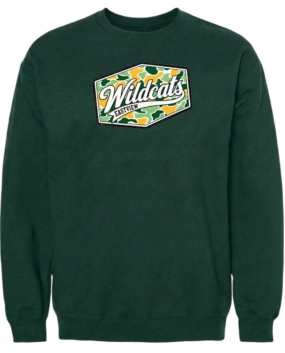 A dark green sweatshirt with a graphic design on the front.