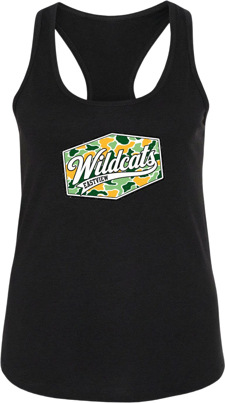 A black tank top with a graphic design featuring the text "Wildcats EASTYPE" in a stylized font.