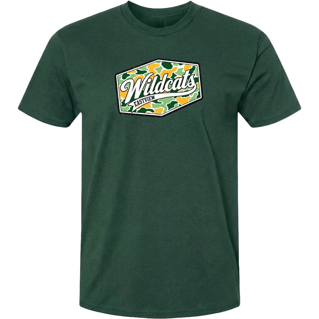 A green t-shirt with a graphic design featuring the word "Wildcats" in a stylized font.
